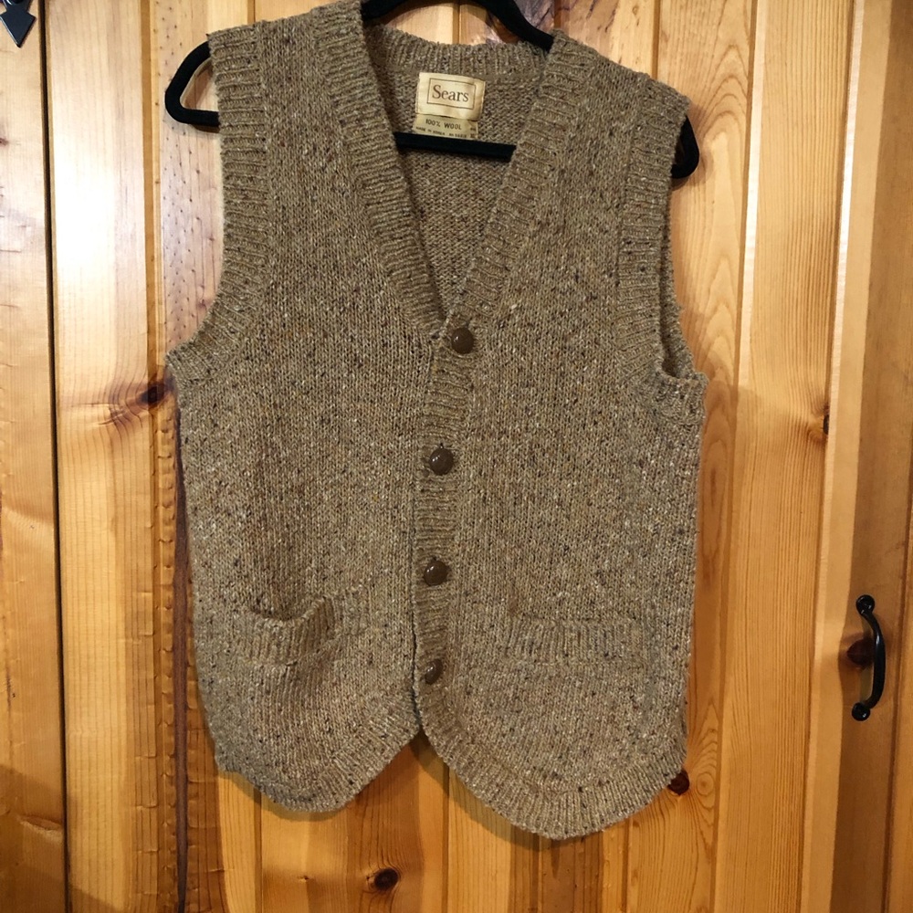 Vintage Sears Men's Tan Knitted Vest
